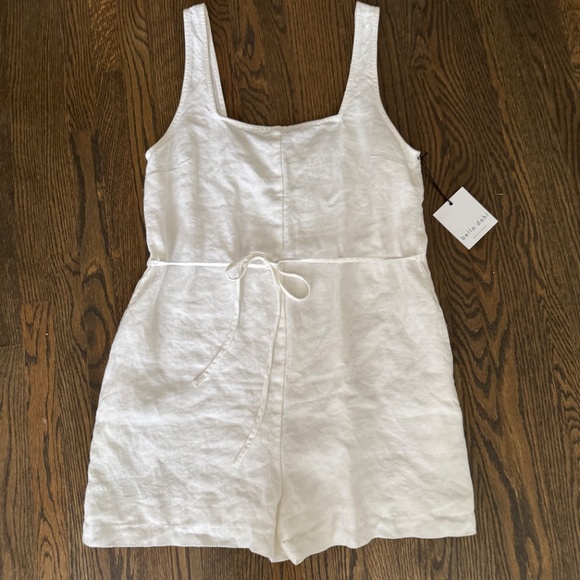 NWT White Bella Dahl Square Neck Sleeveless Linen Romper - Small - Picture 3 of 8